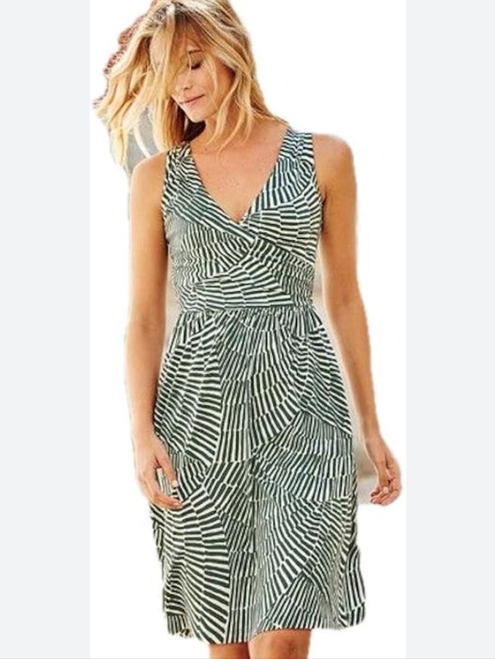 Boden Sleeveless V-Neck Wrap-Style Sundress in Green And Cream US sz 12